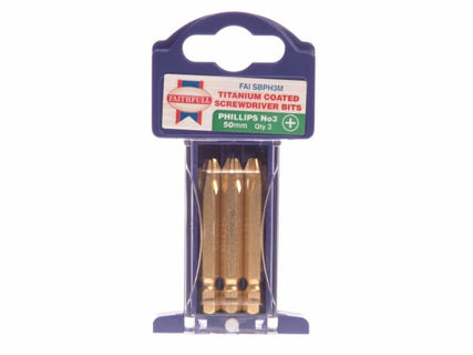 Phillips Titanium Coated Screwdriver Bits PH3 x 50mm (Pack 3)