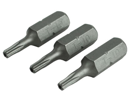 Security S2 Grade Steel Screwdriver Bits T10S x 25mm (Pack 3)