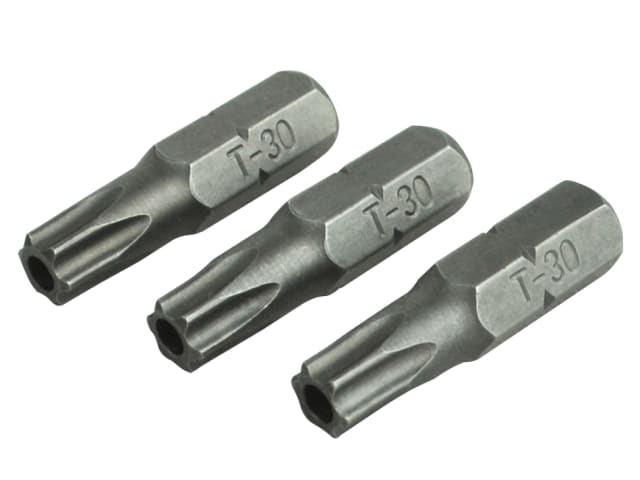 Security S2 Grade Steel Screwdriver Bits T30S x 25mm (Pack 3)