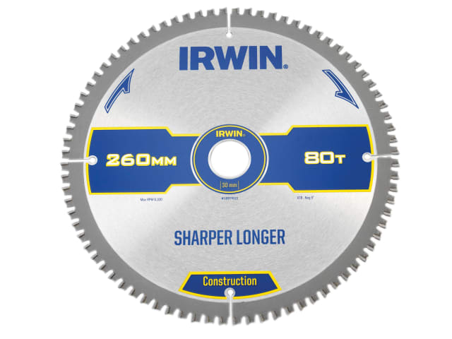 Construction Mitre Circular Saw Blade 260 x 30mm x 80T ATB/Neg